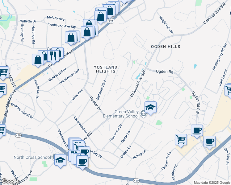 map of restaurants, bars, coffee shops, grocery stores, and more near 3513 Georgetown Road in Cave Spring
