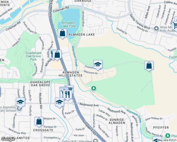 map of restaurants, bars, coffee shops, grocery stores, and more near 1069 Mazzone Drive in San Jose