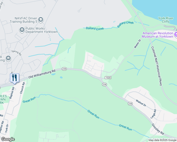 map of restaurants, bars, coffee shops, grocery stores, and more near 115 Brock Street in Yorktown