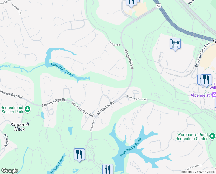 map of restaurants, bars, coffee shops, grocery stores, and more near 30 Winster Fax in Williamsburg