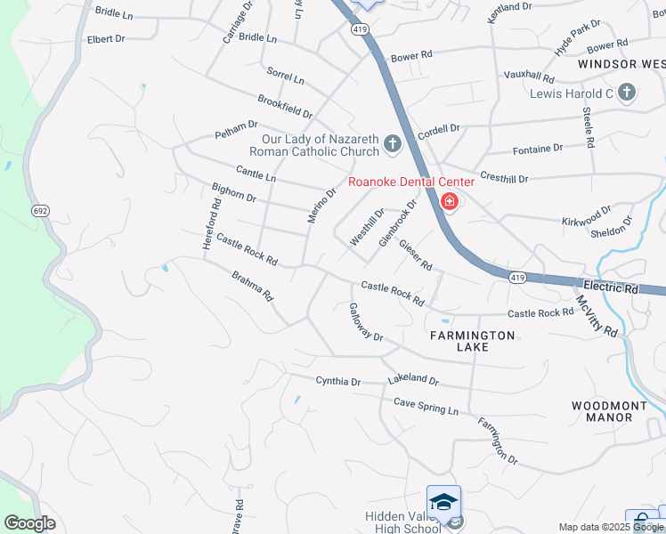 map of restaurants, bars, coffee shops, grocery stores, and more near 5521 Castle Rock Road in Cave Spring