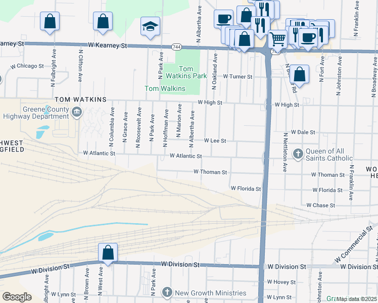 map of restaurants, bars, coffee shops, grocery stores, and more near 2006 West Lee Street in Springfield