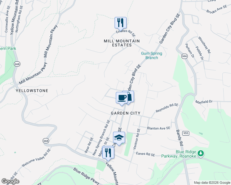map of restaurants, bars, coffee shops, grocery stores, and more near 3211 Snead Rd SE in Roanoke