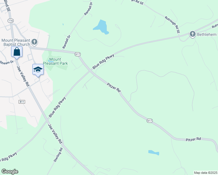 map of restaurants, bars, coffee shops, grocery stores, and more near 3455 Pitzer Road in Roanoke