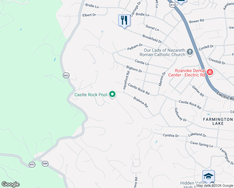 map of restaurants, bars, coffee shops, grocery stores, and more near 5921 Brahma Road in Cave Spring
