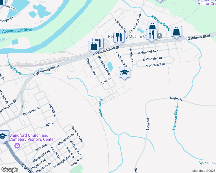 map of restaurants, bars, coffee shops, grocery stores, and more near 50 Slagle Avenue in Petersburg