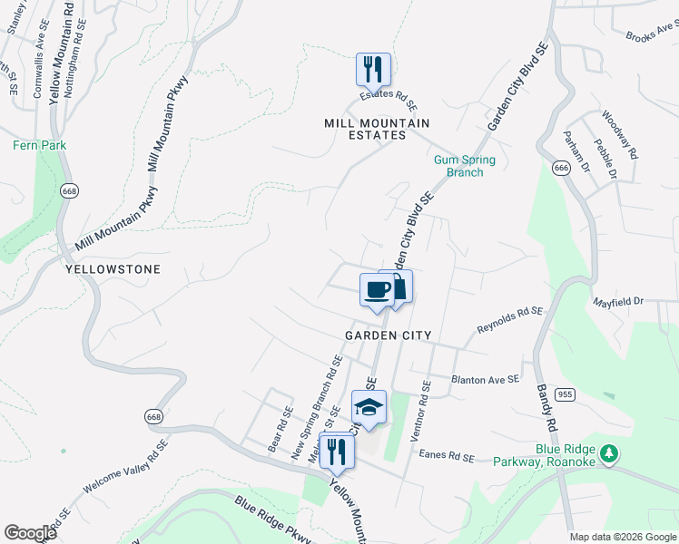 map of restaurants, bars, coffee shops, grocery stores, and more near 3211 Snead Rd SE in Roanoke