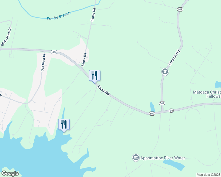map of restaurants, bars, coffee shops, grocery stores, and more near 8516 River Road in Petersburg