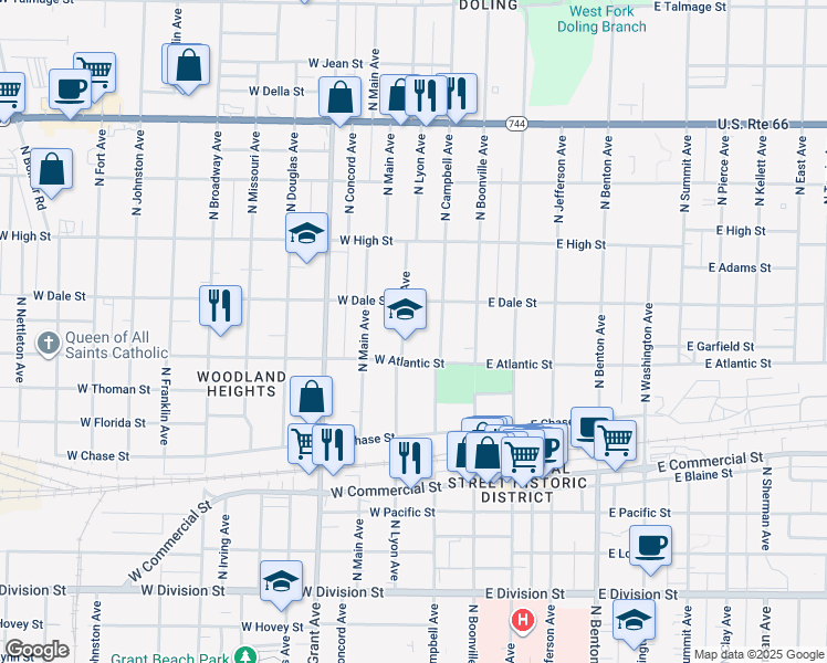map of restaurants, bars, coffee shops, grocery stores, and more near 2000 North Lyon Avenue in Springfield