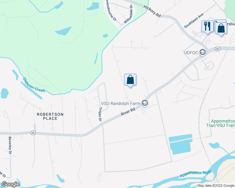 map of restaurants, bars, coffee shops, grocery stores, and more near 21222 Winfree Avenue in Petersburg