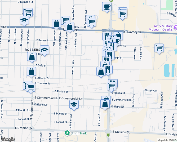map of restaurants, bars, coffee shops, grocery stores, and more near 2015 North Fairway Avenue in Springfield