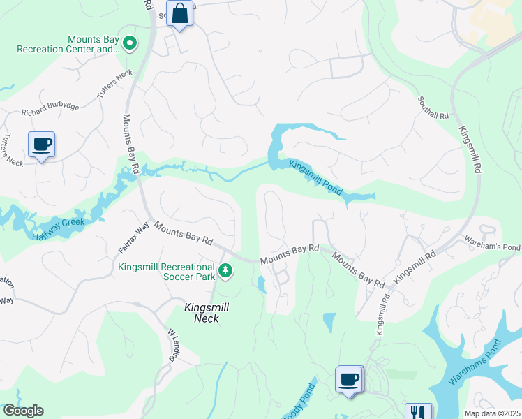 map of restaurants, bars, coffee shops, grocery stores, and more near 16 Yeardley's Grant in Williamsburg
