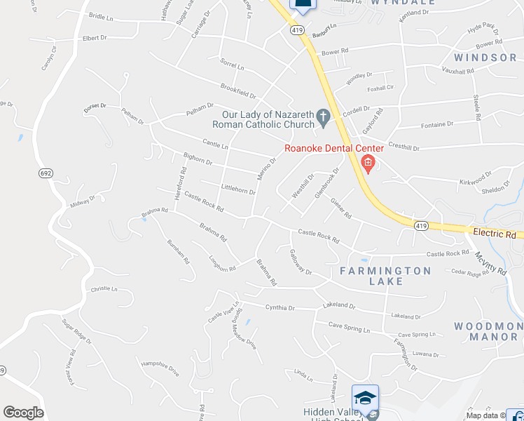 map of restaurants, bars, coffee shops, grocery stores, and more near 5617 Castle Rock Road in Cave Spring