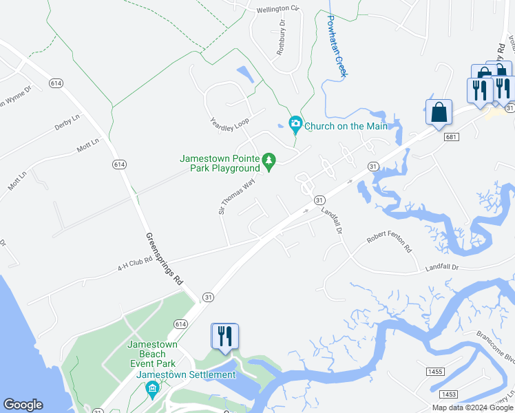map of restaurants, bars, coffee shops, grocery stores, and more near 2501 Burrows Court in Williamsburg