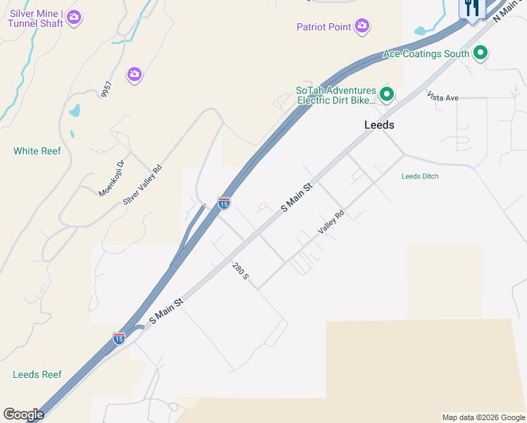 map of restaurants, bars, coffee shops, grocery stores, and more near 140 North Main Street in Hurricane