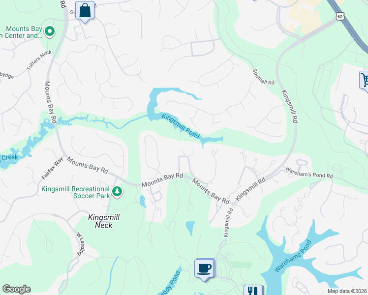 map of restaurants, bars, coffee shops, grocery stores, and more near 243 Archer's Mead in Williamsburg