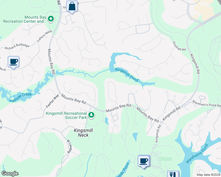 map of restaurants, bars, coffee shops, grocery stores, and more near 44 Yeardley's Grant in Williamsburg