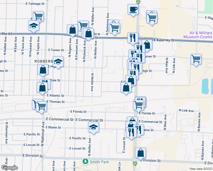 map of restaurants, bars, coffee shops, grocery stores, and more near 2015 North Fairway Avenue in Springfield