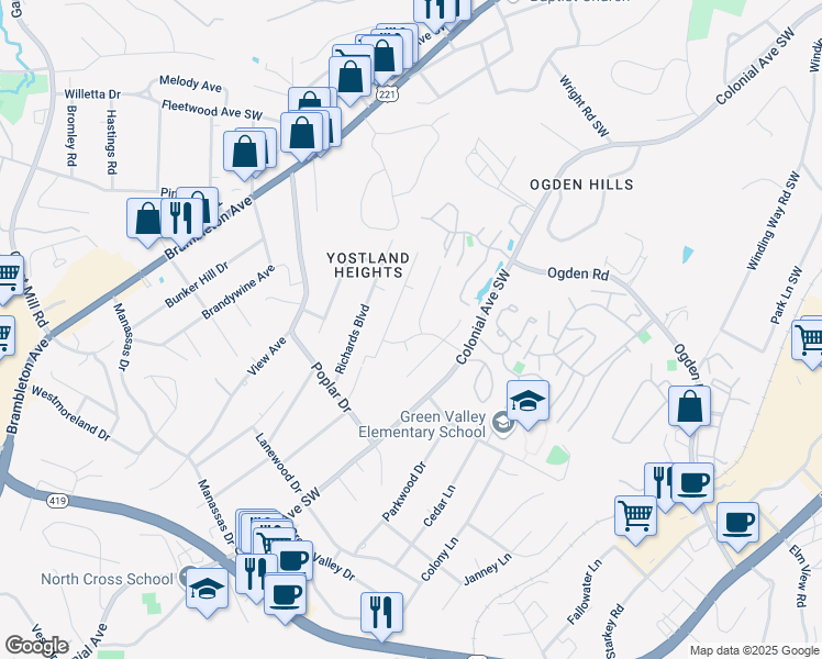 map of restaurants, bars, coffee shops, grocery stores, and more near 3540 Georgetown Road in Cave Spring