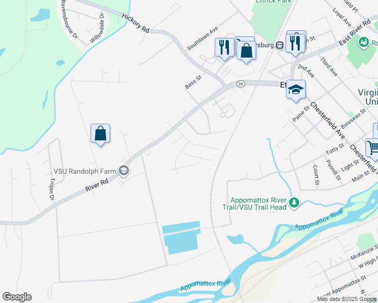 map of restaurants, bars, coffee shops, grocery stores, and more near 20806 Sasha Court in Petersburg