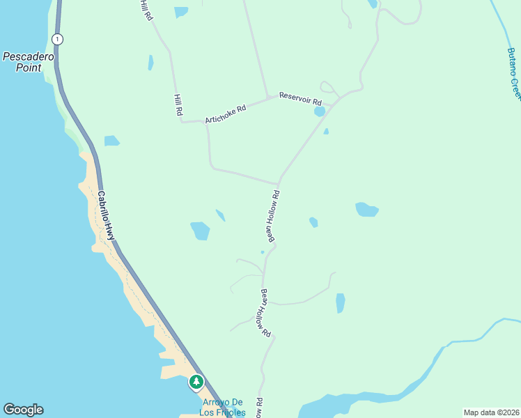 map of restaurants, bars, coffee shops, grocery stores, and more near 801 Bean Hollow Road in Pescadero