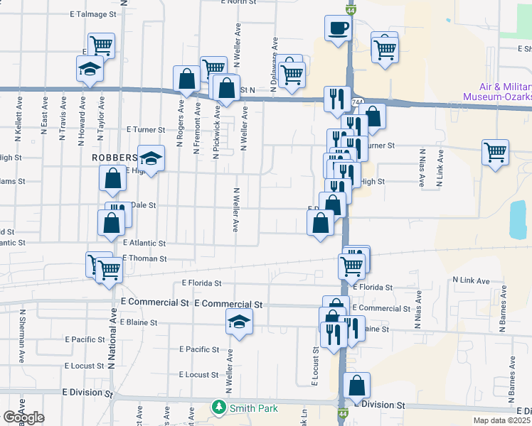 map of restaurants, bars, coffee shops, grocery stores, and more near 2015 North Fairway Avenue in Springfield