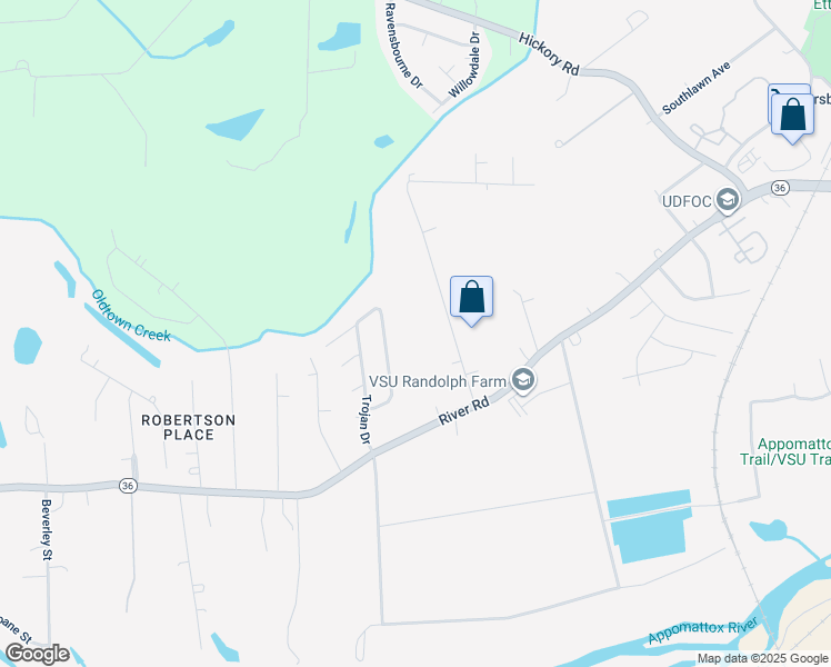 map of restaurants, bars, coffee shops, grocery stores, and more near 21214 Winfree Avenue in Petersburg