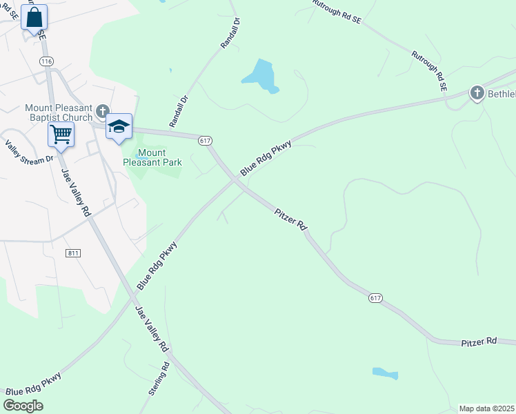 map of restaurants, bars, coffee shops, grocery stores, and more near 3431 Pitzer Road in Roanoke