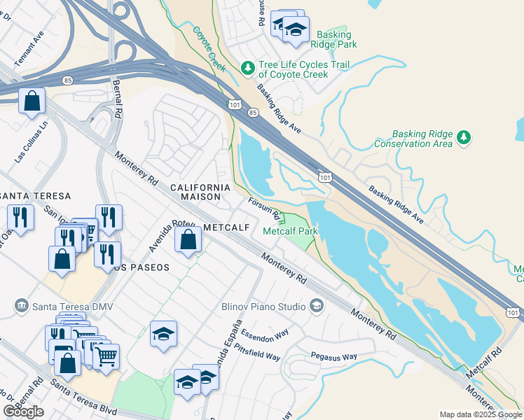 map of restaurants, bars, coffee shops, grocery stores, and more near 144 Urshan Court in San Jose