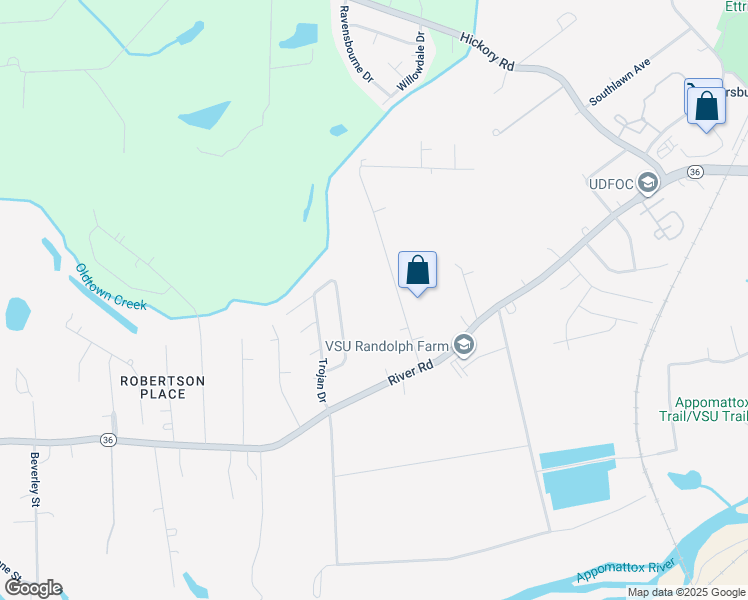 map of restaurants, bars, coffee shops, grocery stores, and more near 21214 Winfree Avenue in Petersburg