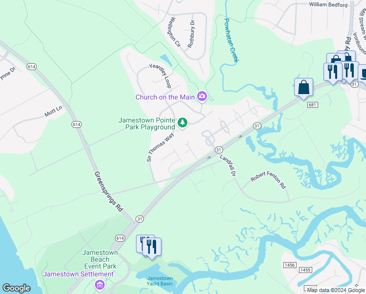 map of restaurants, bars, coffee shops, grocery stores, and more near 111 Cardinal Acres Drive in Williamsburg