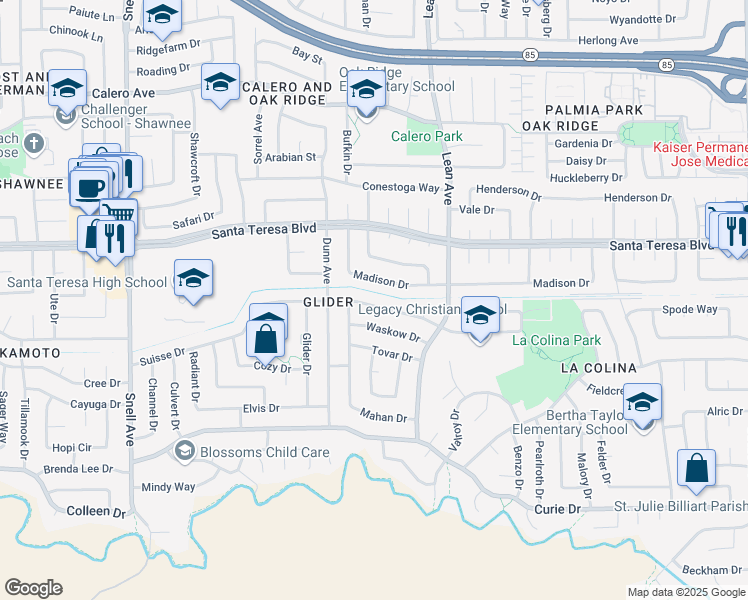 map of restaurants, bars, coffee shops, grocery stores, and more near 483 McCamish Avenue in San Jose