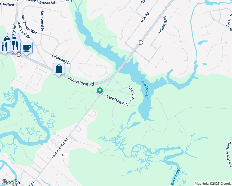 map of restaurants, bars, coffee shops, grocery stores, and more near 109 The Colony in Williamsburg