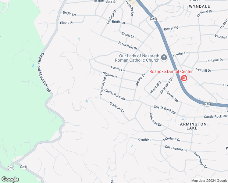 map of restaurants, bars, coffee shops, grocery stores, and more near 5812 Castle Rock Road in Cave Spring