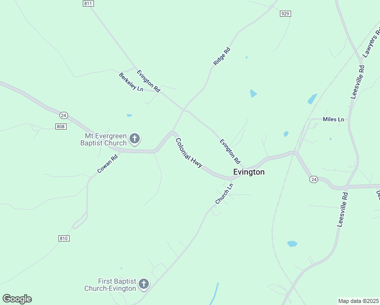 map of restaurants, bars, coffee shops, grocery stores, and more near 10815 Colonial Highway in Evington