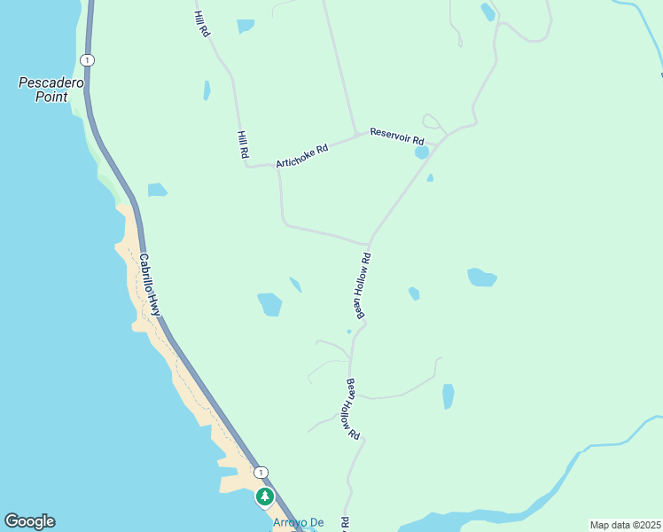 map of restaurants, bars, coffee shops, grocery stores, and more near 801 Bean Hollow Road in Pescadero