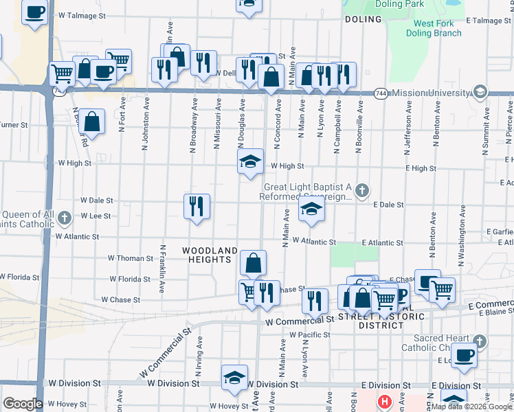 map of restaurants, bars, coffee shops, grocery stores, and more near 2033 North Grant Avenue in Springfield