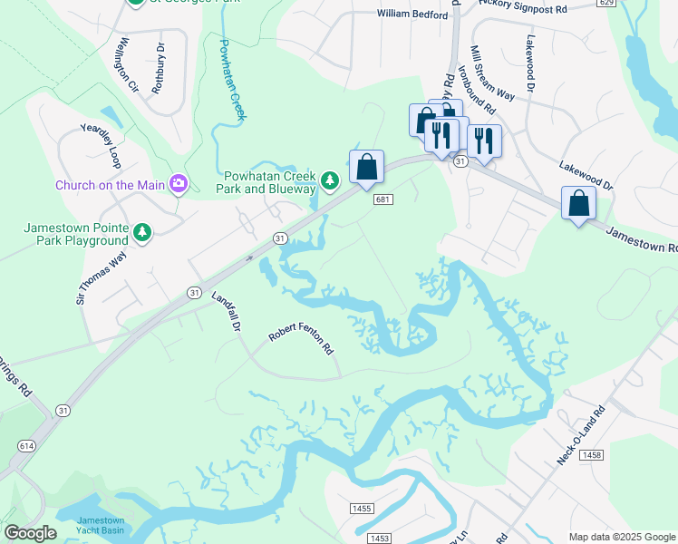 map of restaurants, bars, coffee shops, grocery stores, and more near 258 Sandy Bay Road in Williamsburg
