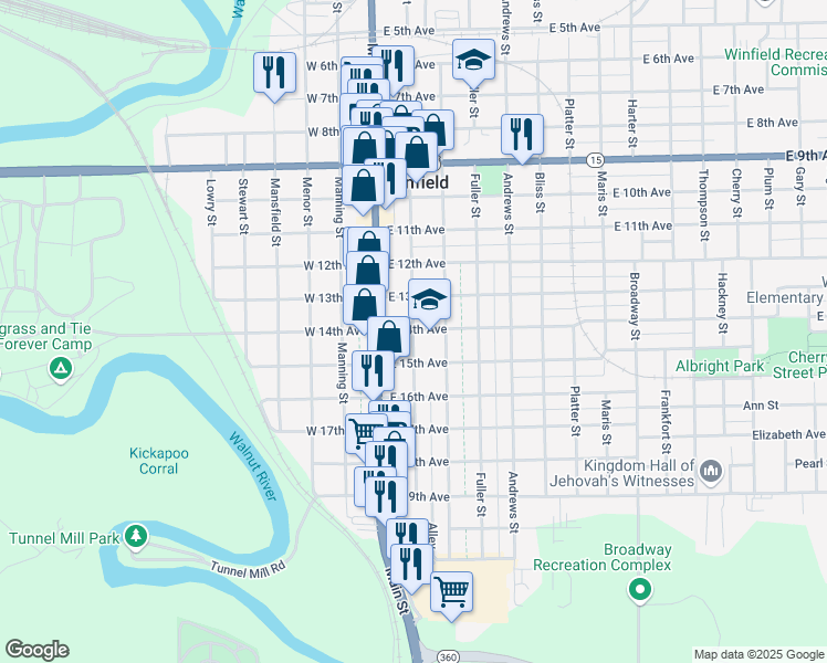map of restaurants, bars, coffee shops, grocery stores, and more near 1404 Millington Street in Winfield