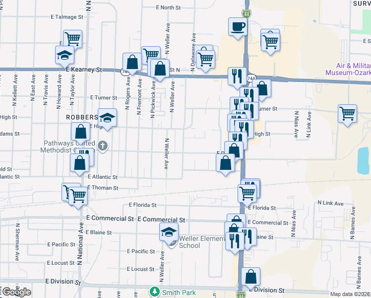 map of restaurants, bars, coffee shops, grocery stores, and more near 2015 North Fairway Avenue in Springfield