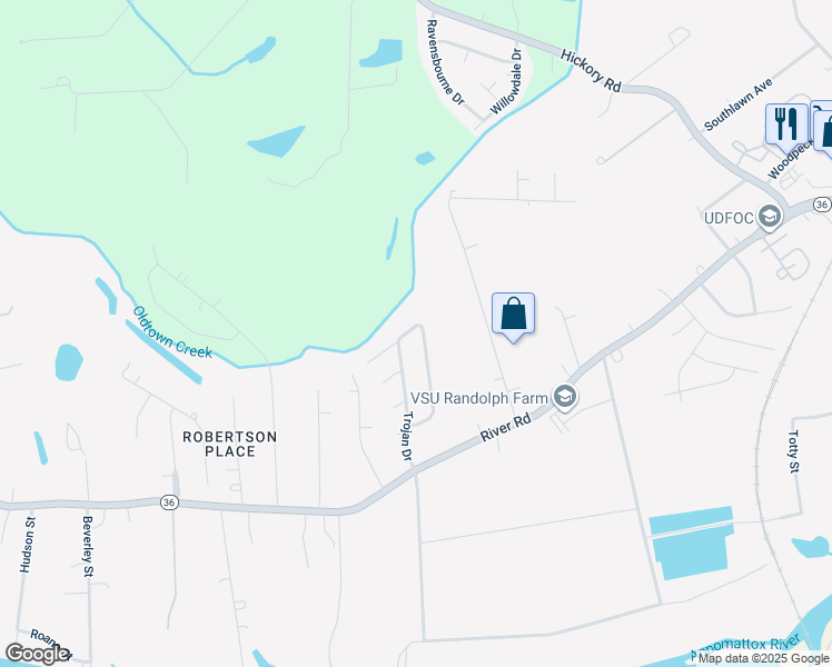 map of restaurants, bars, coffee shops, grocery stores, and more near 21208 Sparta Drive in Petersburg