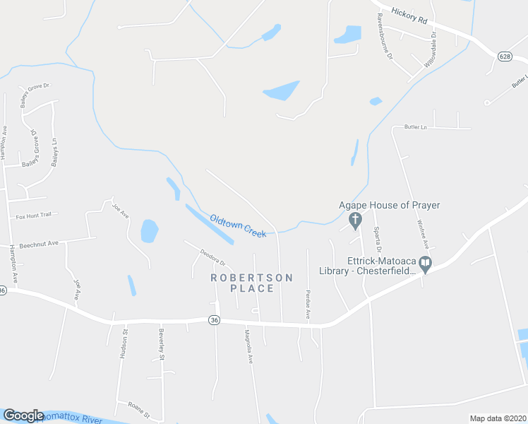 map of restaurants, bars, coffee shops, grocery stores, and more near 21129 Warren Avenue in Petersburg