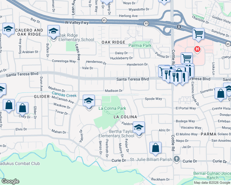 map of restaurants, bars, coffee shops, grocery stores, and more near 6125 Urlin Court in San Jose