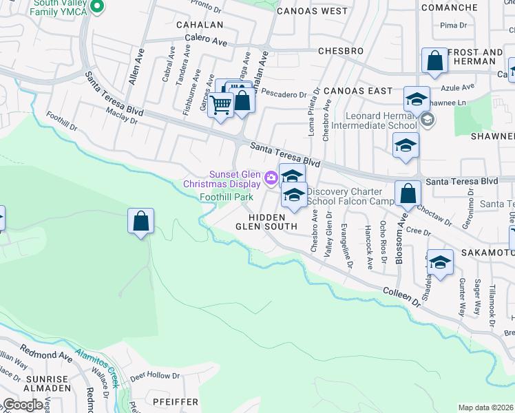 map of restaurants, bars, coffee shops, grocery stores, and more near 779 Sunset Glen Drive in San Jose