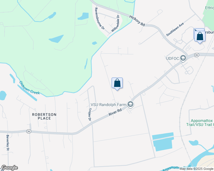 map of restaurants, bars, coffee shops, grocery stores, and more near 21206 Winfree Avenue in Petersburg