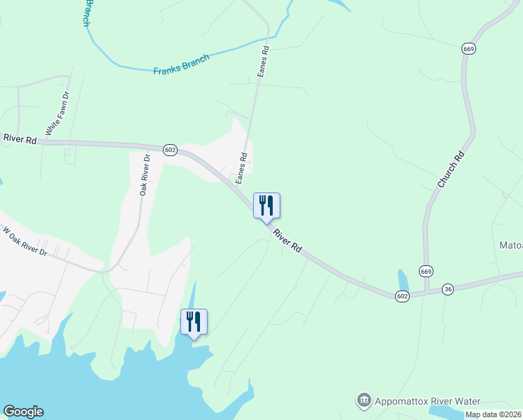 map of restaurants, bars, coffee shops, grocery stores, and more near 8716 River Road in Petersburg