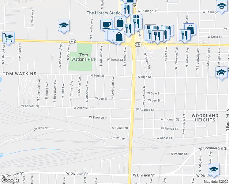 map of restaurants, bars, coffee shops, grocery stores, and more near 2064 North Lexington Avenue in Springfield