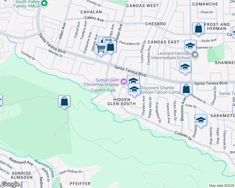 map of restaurants, bars, coffee shops, grocery stores, and more near 779 Sunset Glen Drive in San Jose