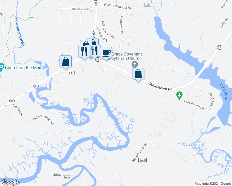 map of restaurants, bars, coffee shops, grocery stores, and more near 149 Albemarle Drive in Williamsburg