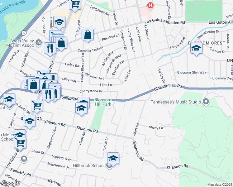 map of restaurants, bars, coffee shops, grocery stores, and more near 971 Cherrystone Drive in Los Gatos